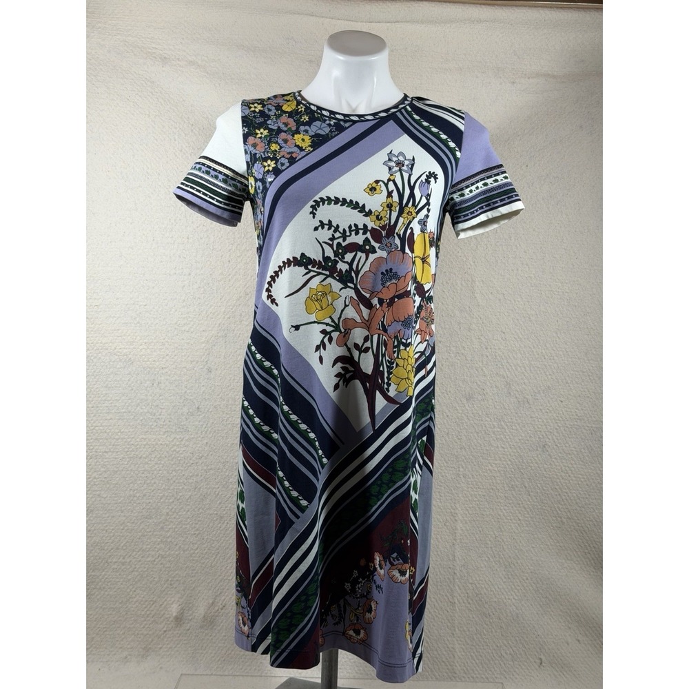 Tory Burch Dress Womens Small Pima Cotton‎ Floral Stripe Shift Preppy Boho
